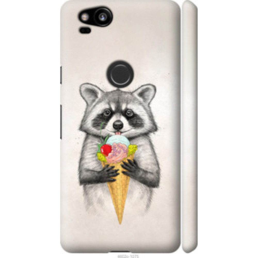 Чехол на Google Pixel 2 Енотик с мороженым (4602c-1075)