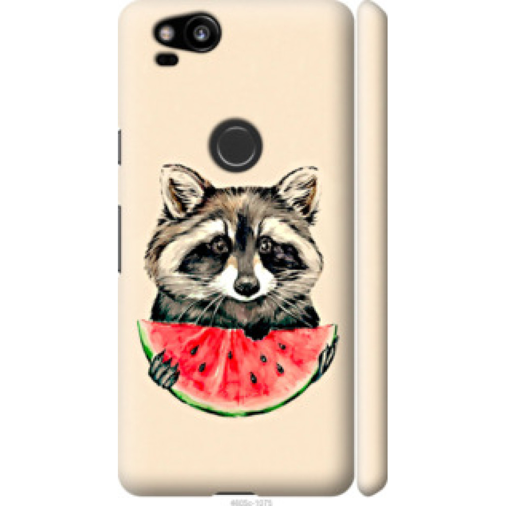 Чехол на Google Pixel 2 Енотик с арбузом (4605c-1075)