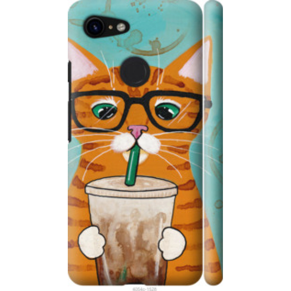 Чехол на Google Pixel 3 Зеленоглазый кот в очках (4054c-1528)