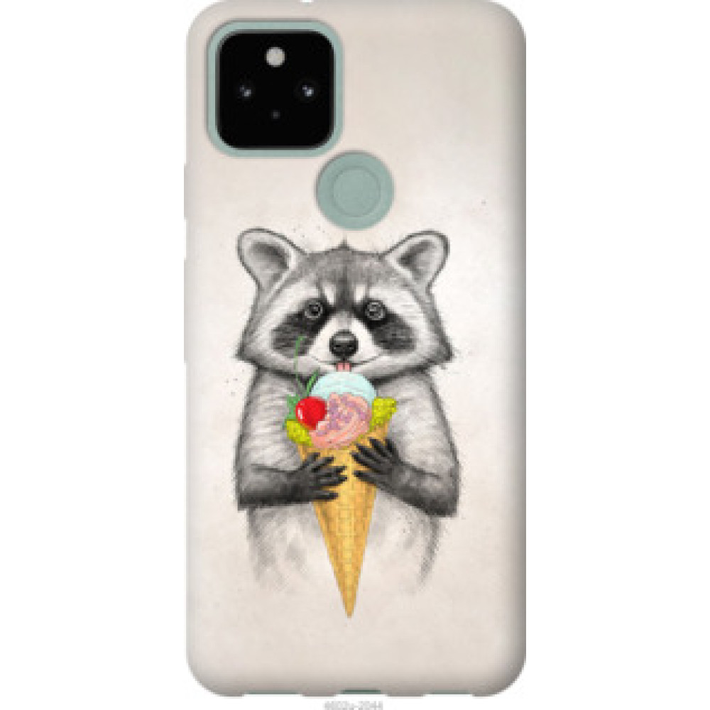 Чехол на Google Pixel 5 Енотик с мороженым (4602u-2044)