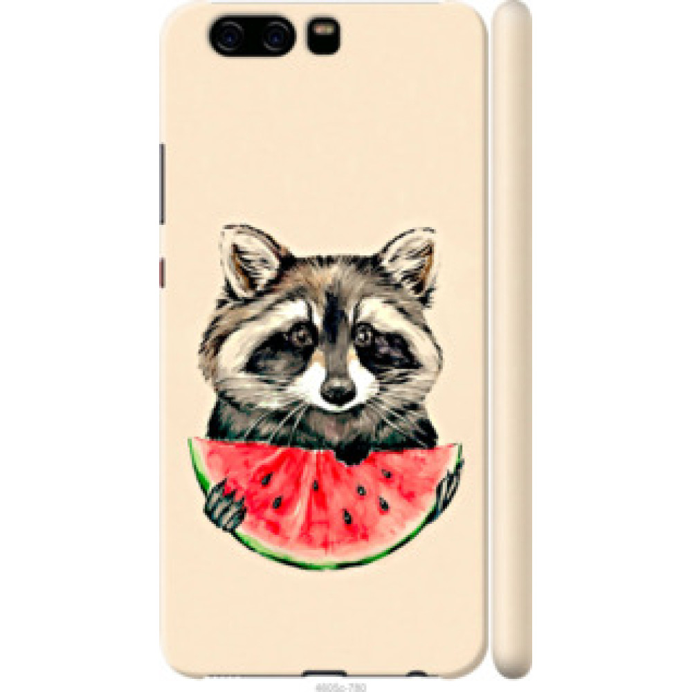 Чехол на Huawei P10 Енотик с арбузом (4605c-780)