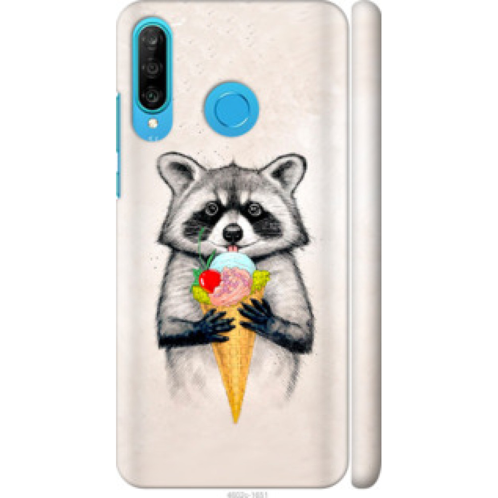 Чохол на Huawei P30 Lite Енотик с мороженым (4602c-1651)