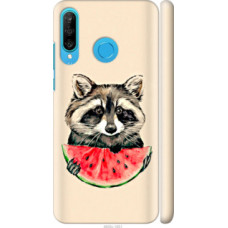 Чехол на Huawei P30 Lite Енотик с арбузом (4605c-1651)