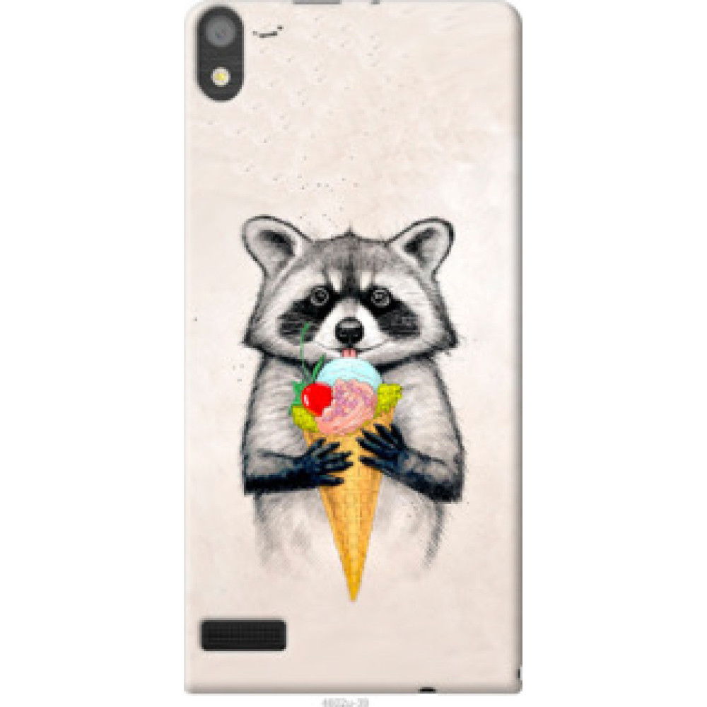 Чехол на Huawei Ascend P6 Енотик с мороженым (4602u-39)