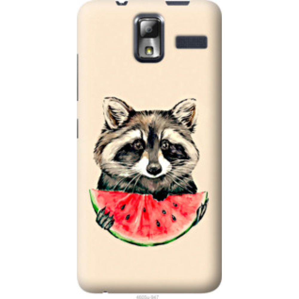 Чехол на Lenovo S580 Енотик с арбузом (4605u-947)