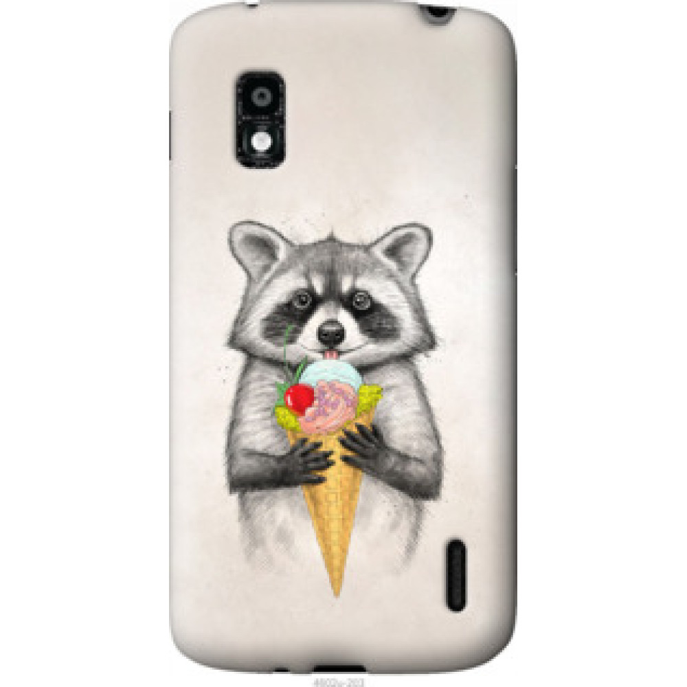 Чехол на LG Nexus 4 E960 Енотик с мороженым (4602u-203)