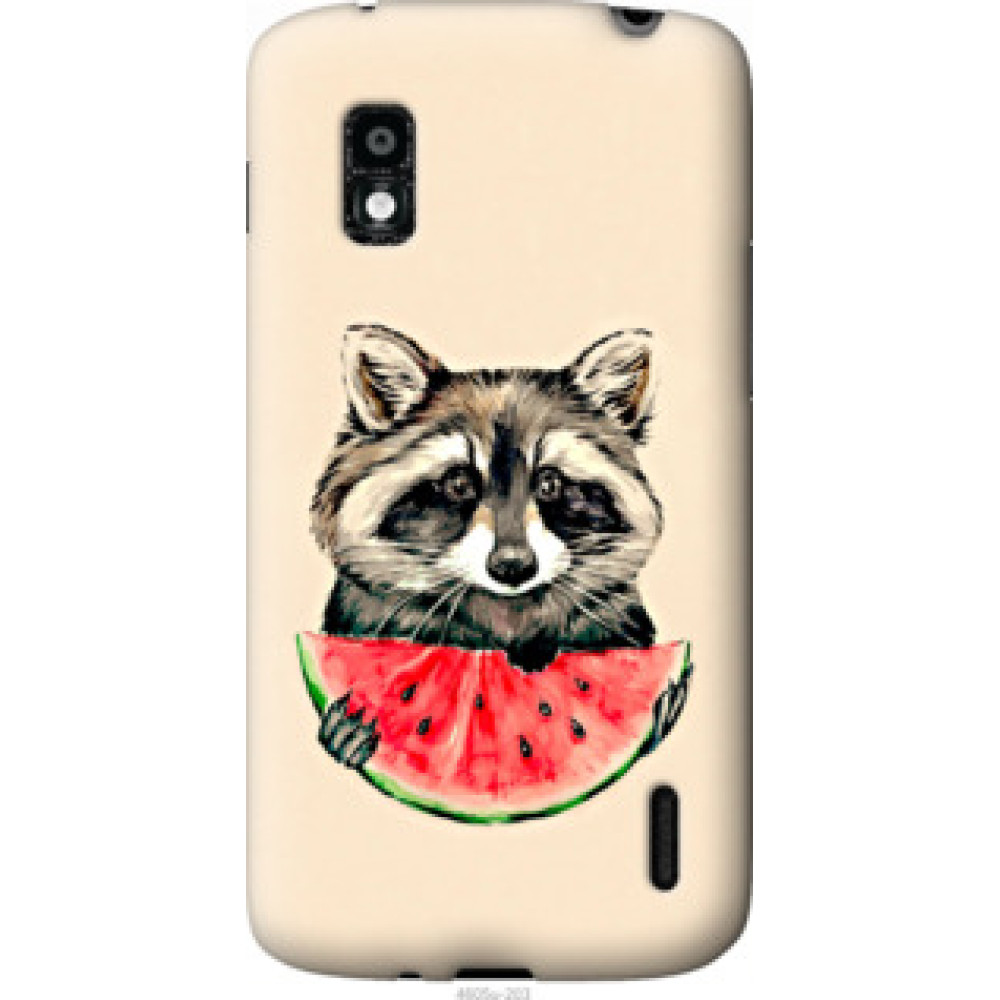 Чехол на LG Nexus 4 E960 Енотик с арбузом (4605u-203)