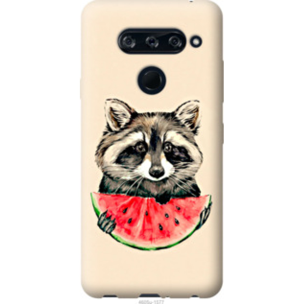 Чехол на LG V40 ThinQ Енотик с арбузом (4605u-1577)