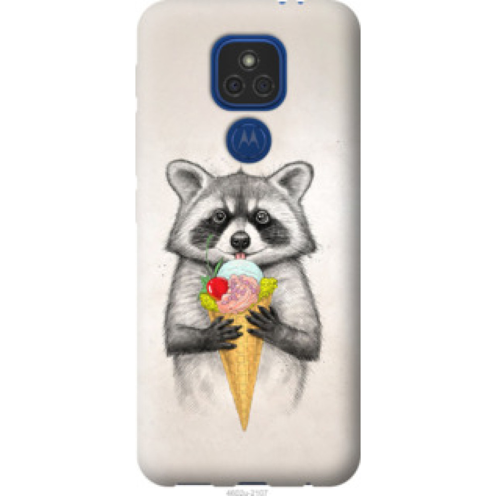 Чехол на Motorola E7 Plus Енотик с мороженым (4602u-2107)