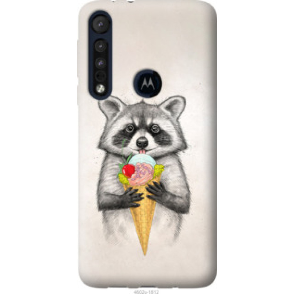 Чехол на Motorola One Macro Енотик с мороженым (4602u-1812)