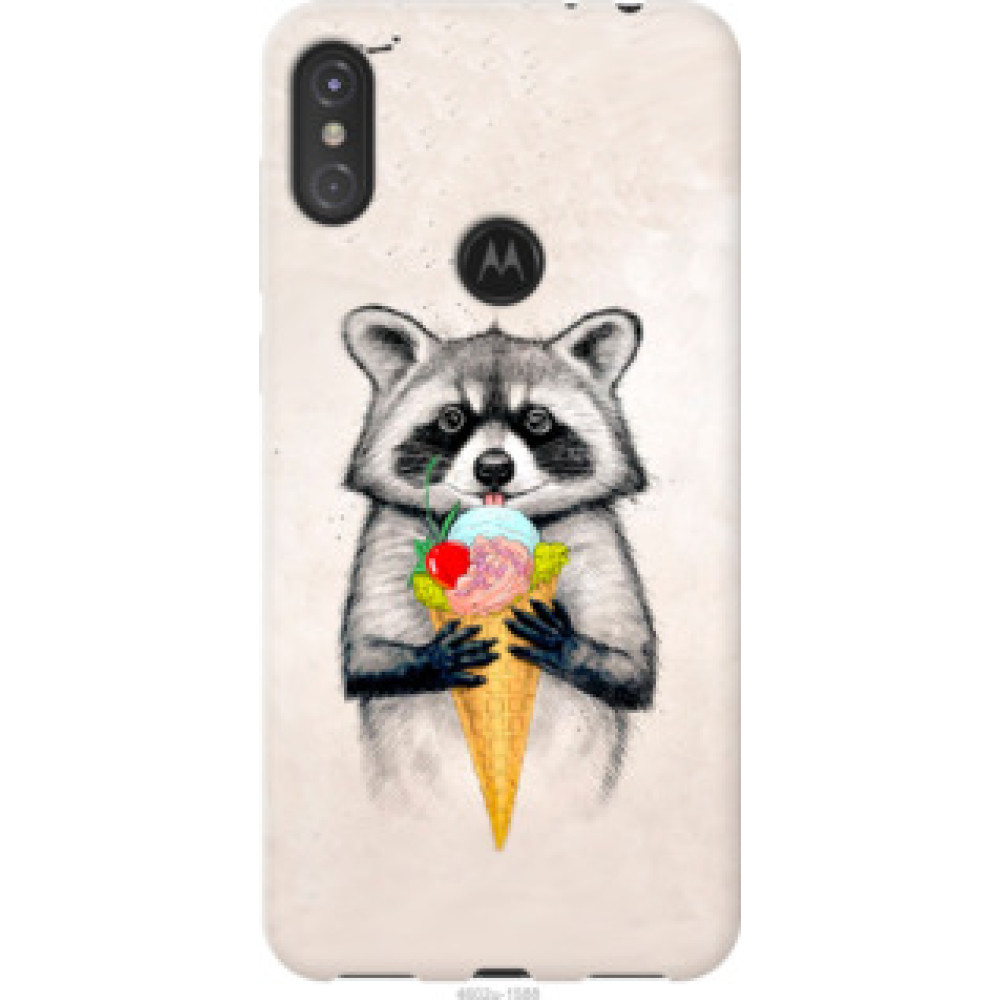 Чехол на Motorola One Power Енотик с мороженым (4602u-1588)