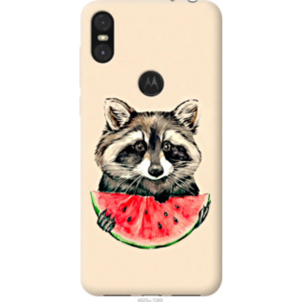 Чехол на Motorola One Енотик с арбузом (4605u-1589)