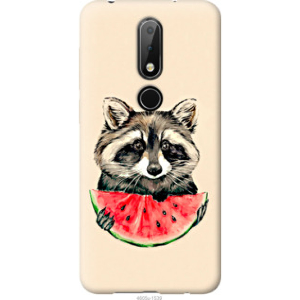 Чехол на Nokia 6.1 Plus Енотик с арбузом (4605u-1539)