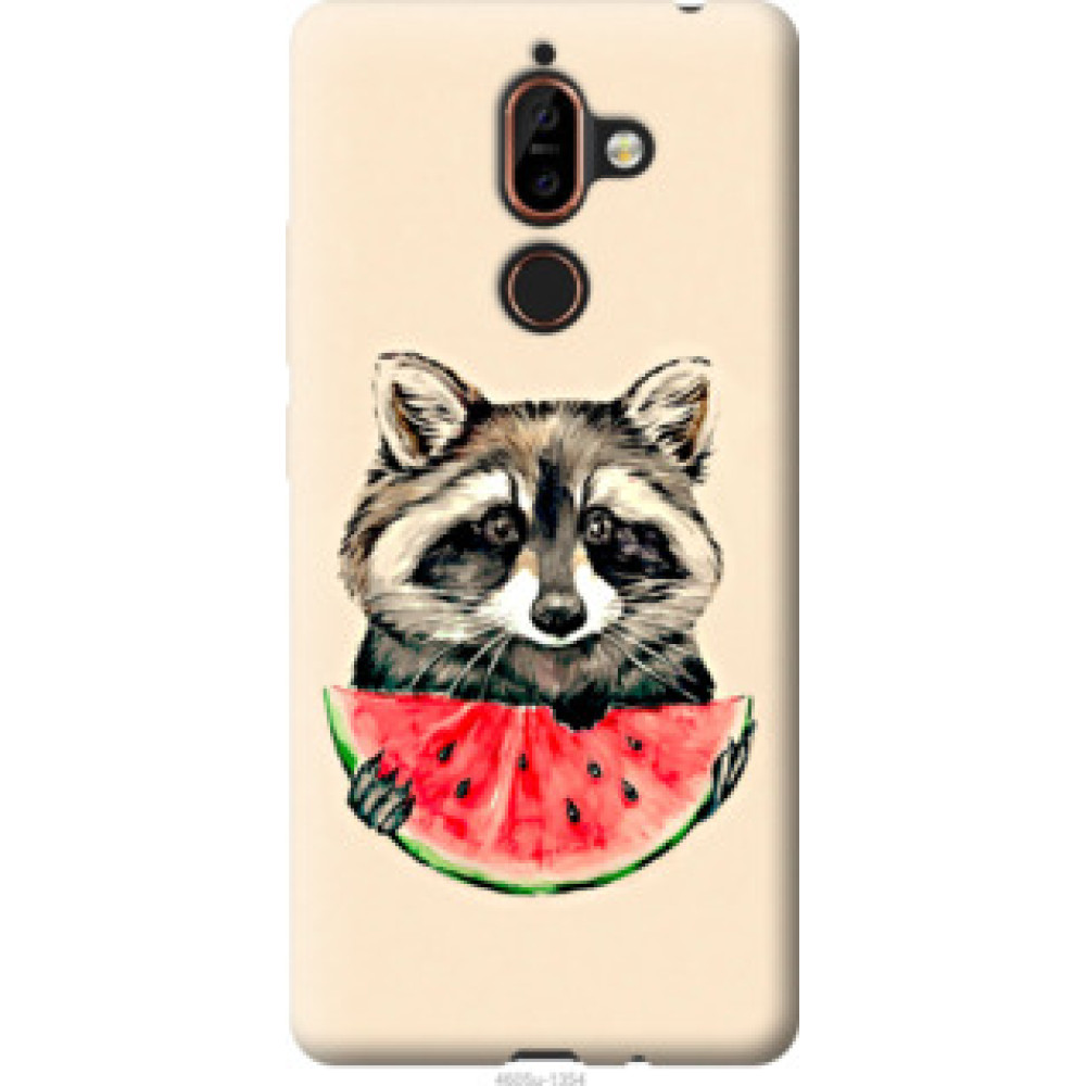 Чехол на Nokia 7 Plus Енотик с арбузом (4605u-1354)
