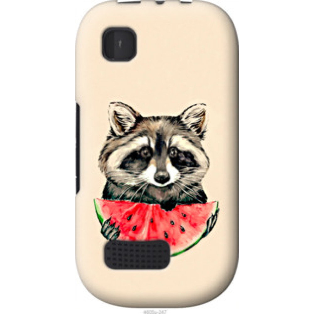 Чохол на Nokia Asha 200 Енотик с арбузом (4605u-247)