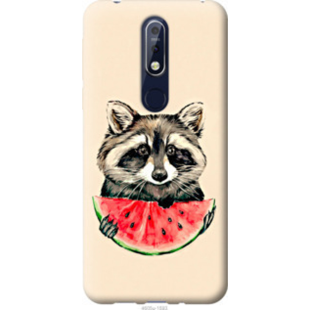Чехол на Nokia 7.1 Енотик с арбузом (4605u-1593)