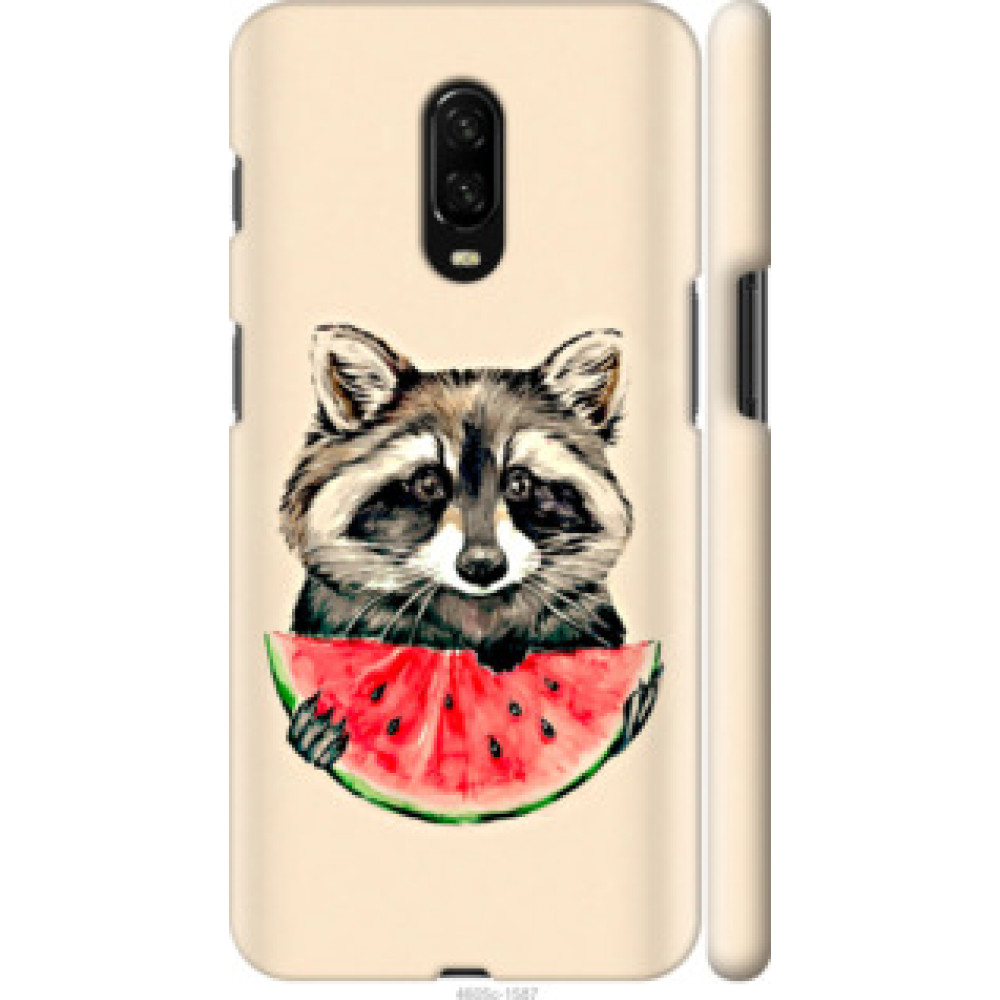Чохол на OnePlus 6T Енотик с арбузом (4605c-1587)