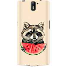 Чохол на OnePlus 1 Енотик с арбузом (4605u-379)