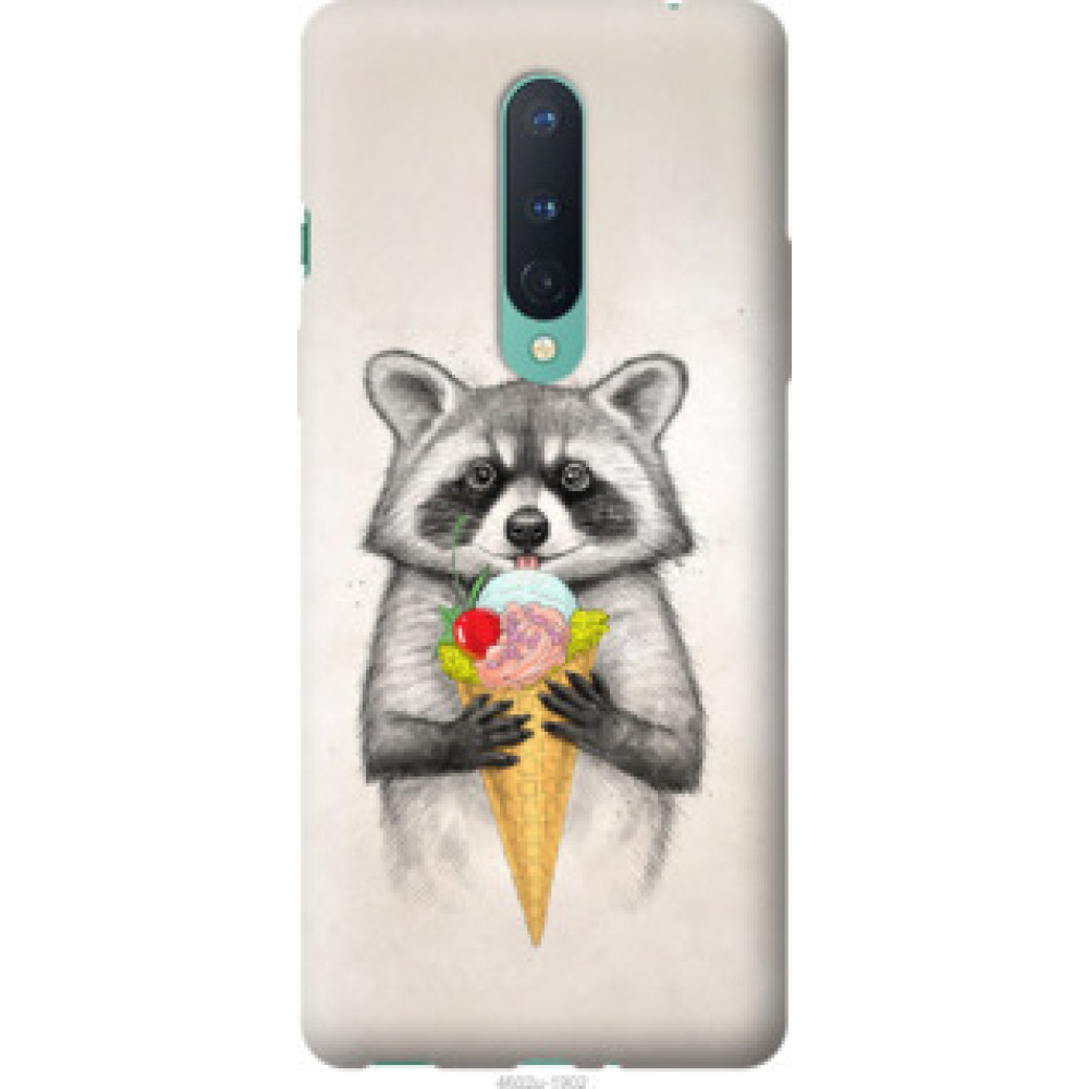 Чехол на OnePlus 8 Енотик с мороженым (4602u-1902)