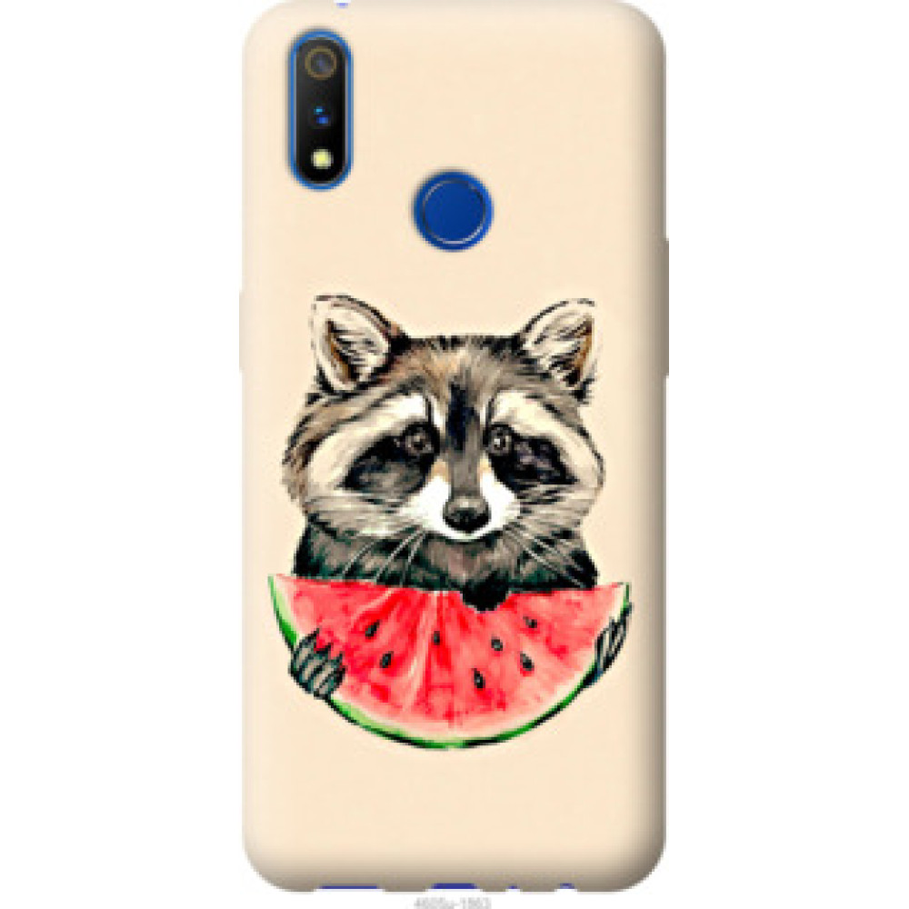Чохол на Realme 3 Pro Енотик с арбузом (4605u-1863)