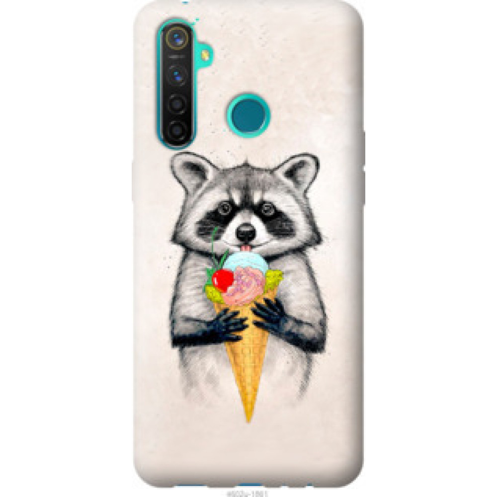 Чехол на Realme 5 Pro Енотик с мороженым (4602u-1861)