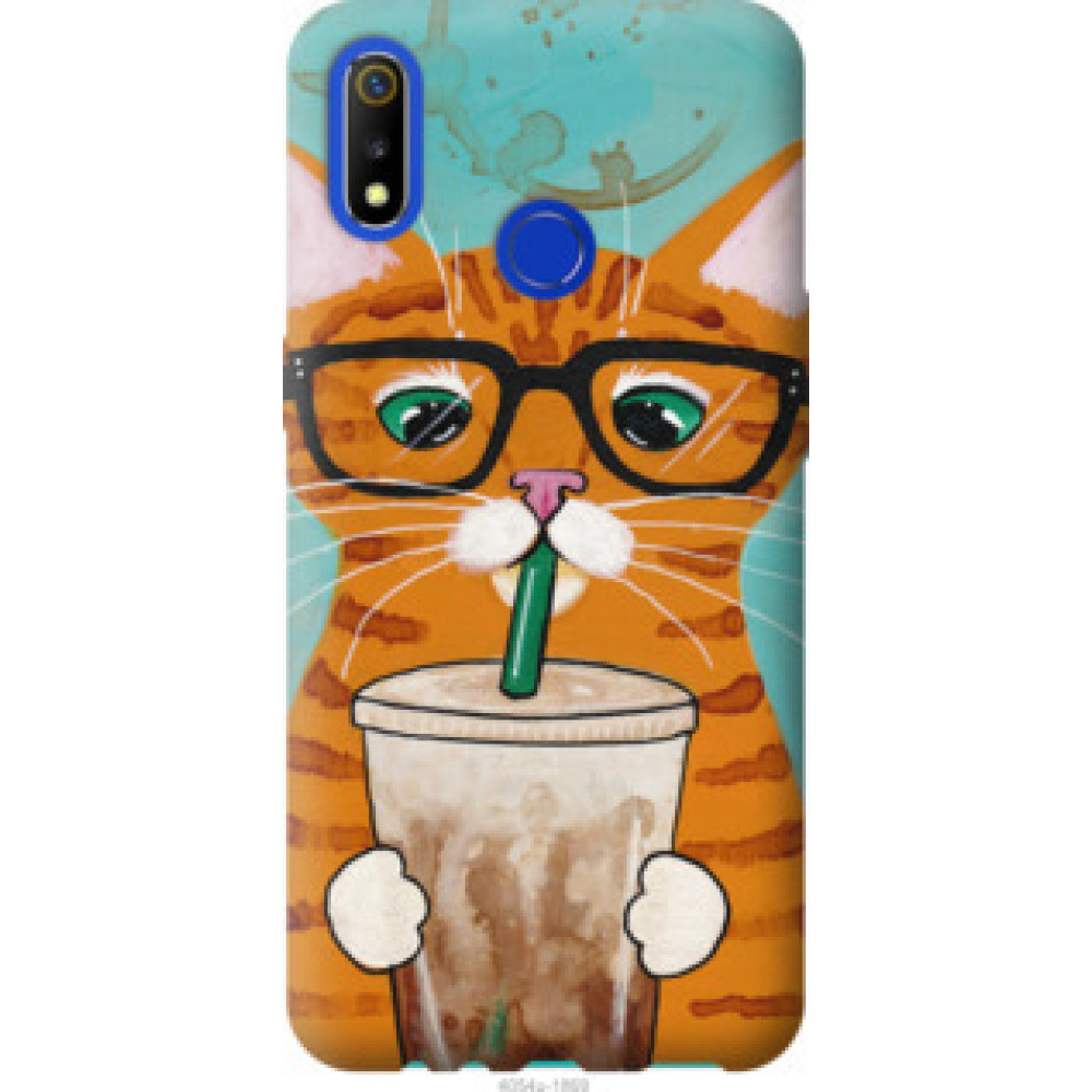 Чохол на Realme 3 Зеленоглазый кот в очках (4054u-1869)