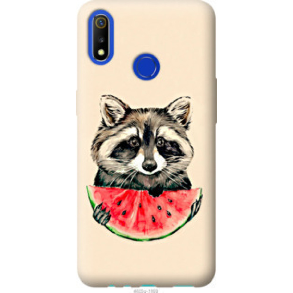 Чохол на Realme 3 Енотик с арбузом (4605u-1869)