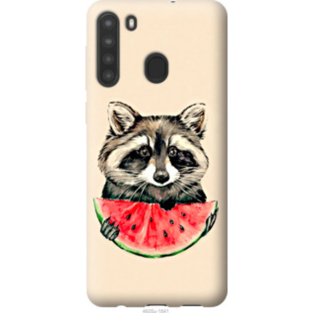 Чохол на Samsung Galaxy A21 Енотик с арбузом (4605u-1841)