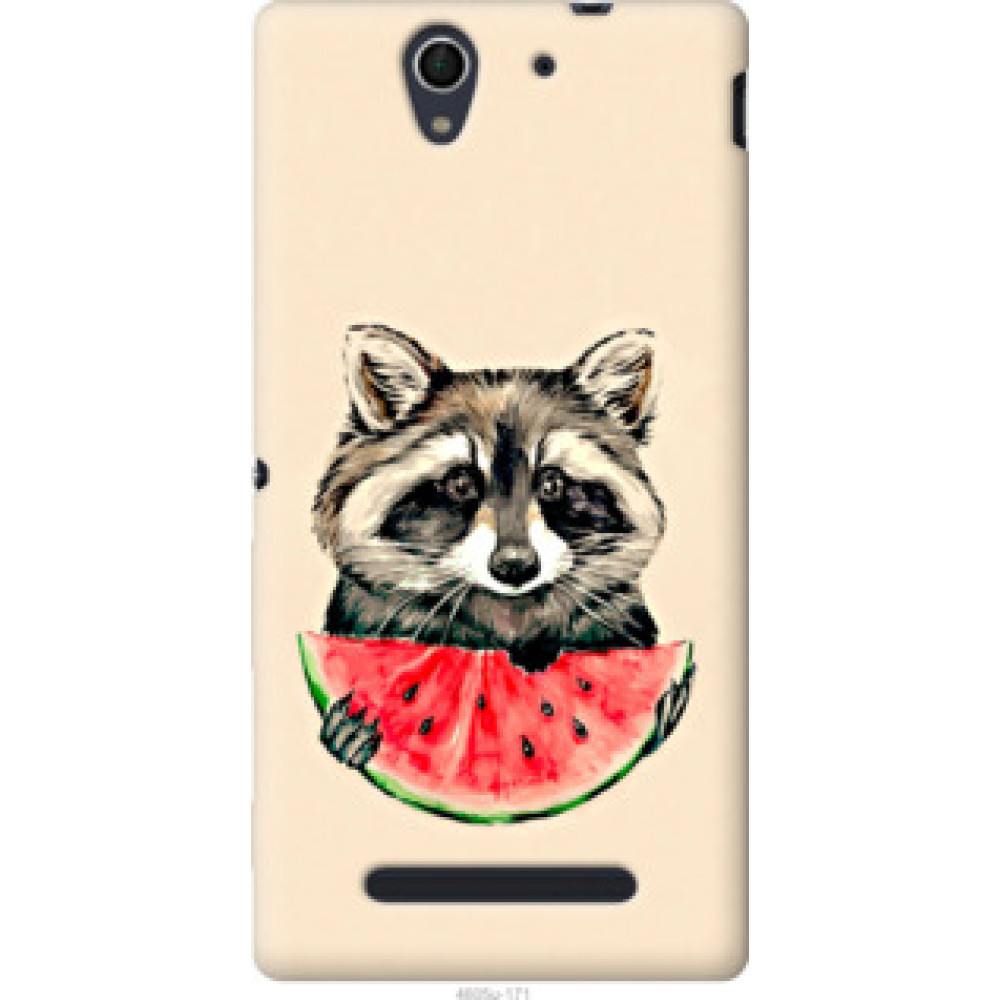 Чохол на Sony Xperia C3 D2502 Енотик с арбузом (4605u-171)