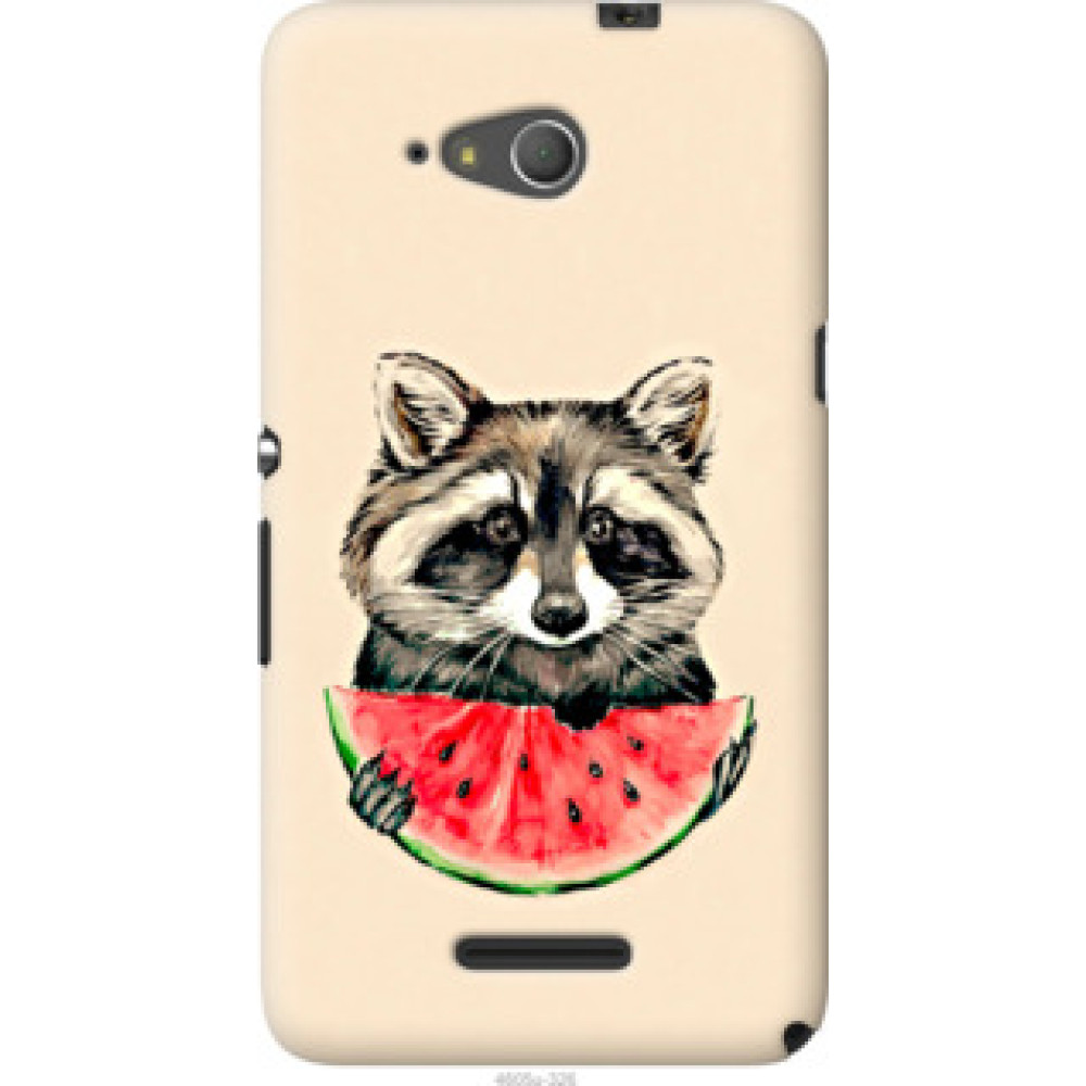 Чехол на Xperia E4g Енотик с арбузом (4605u-326)