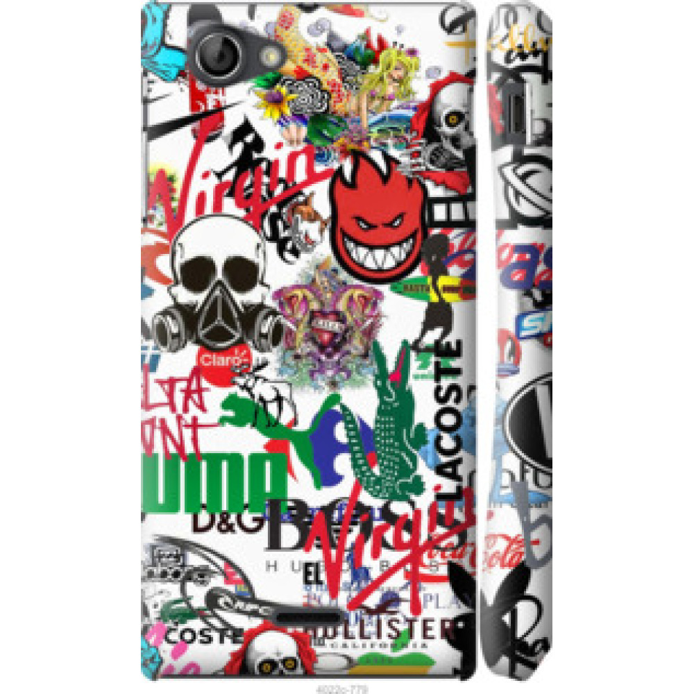 Чехол на Sony Xperia J ST26i Many different logos (4022c-779)