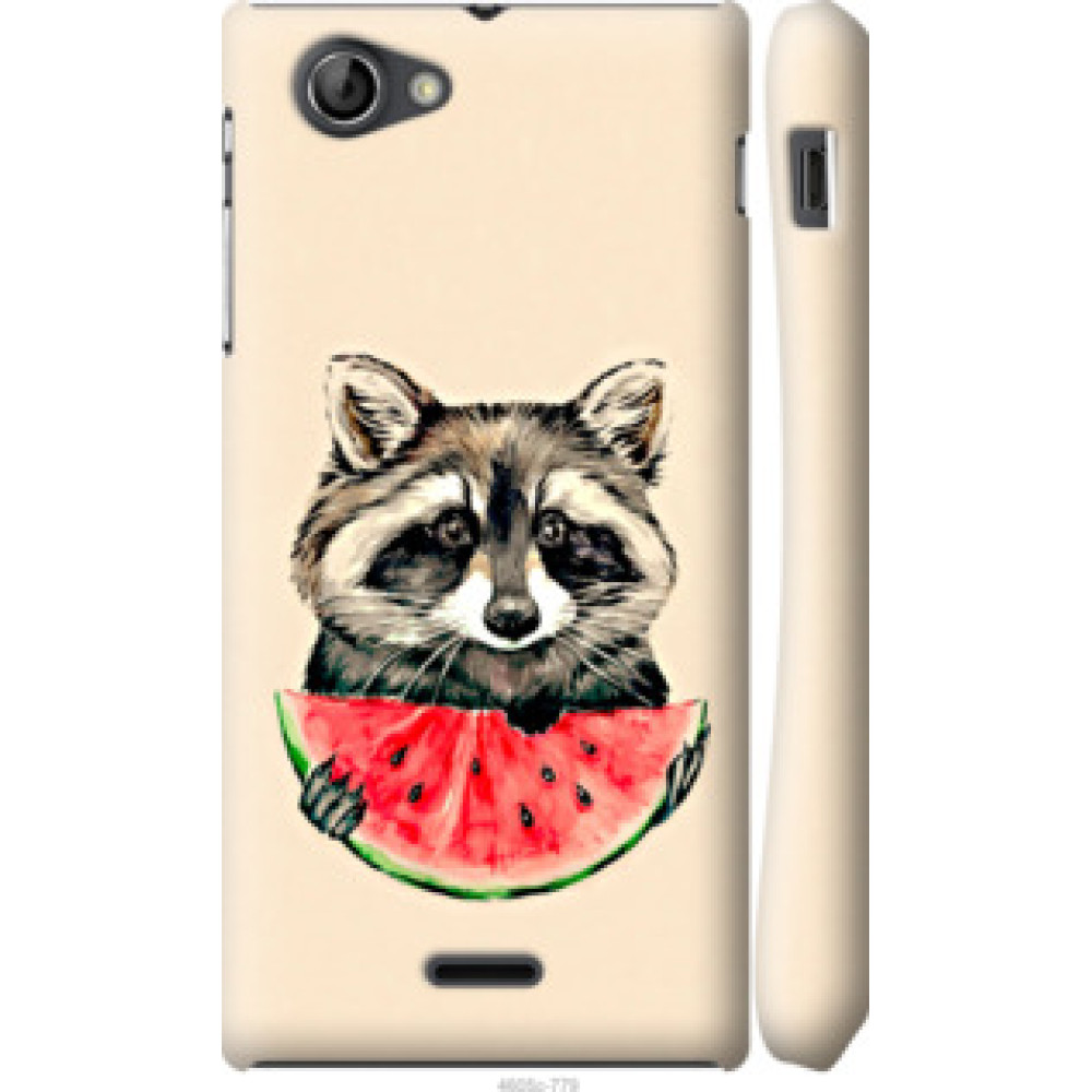 Чехол на Sony Xperia J ST26i Енотик с арбузом (4605c-779)