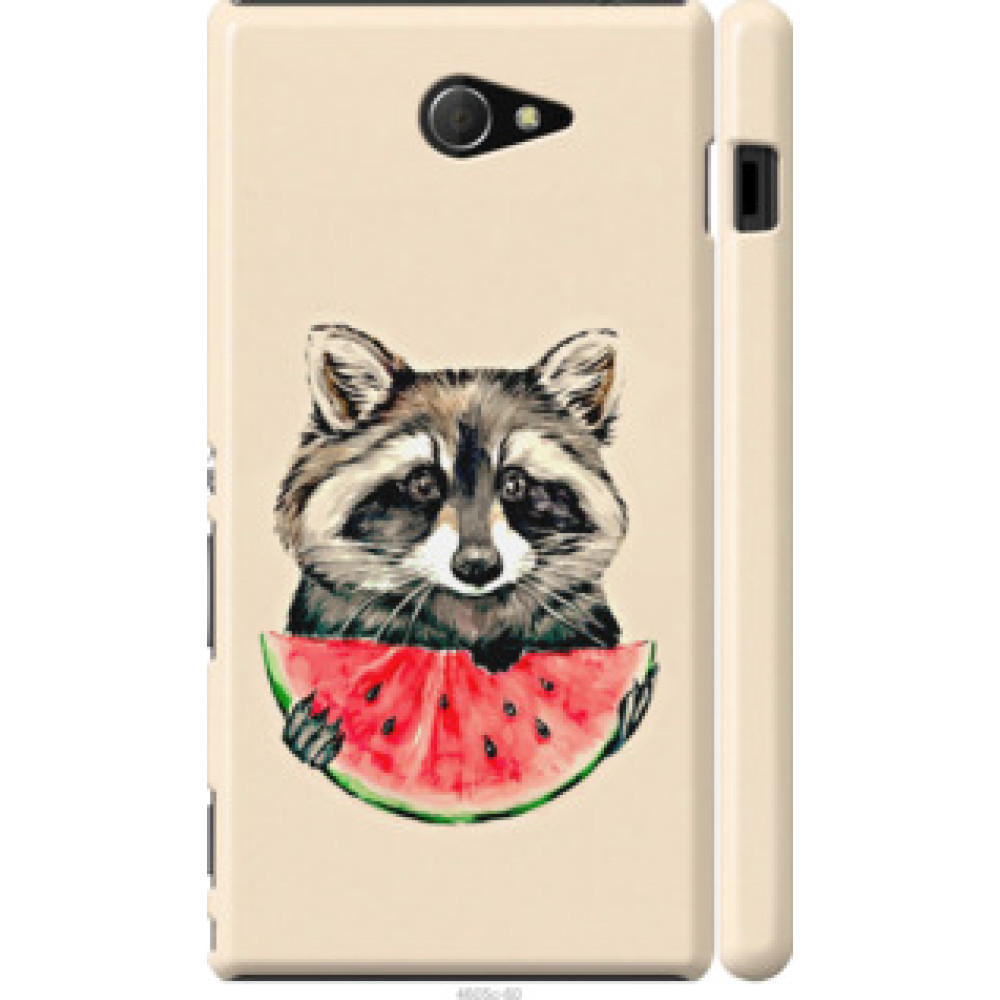 Чехол на Sony Xperia M2 dual D2302 Енотик с арбузом (4605c-61)