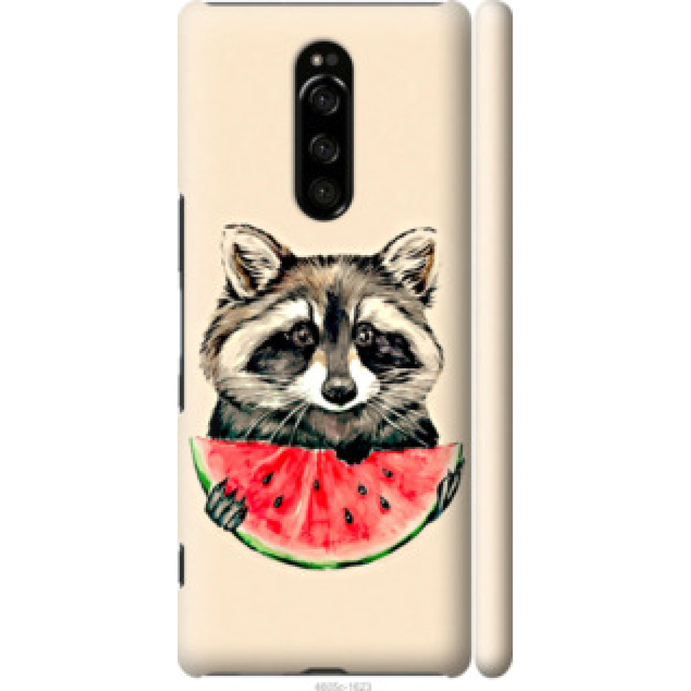 Чехол на Sony Xperia 1 J9110 Енотик с арбузом (4605c-1760)