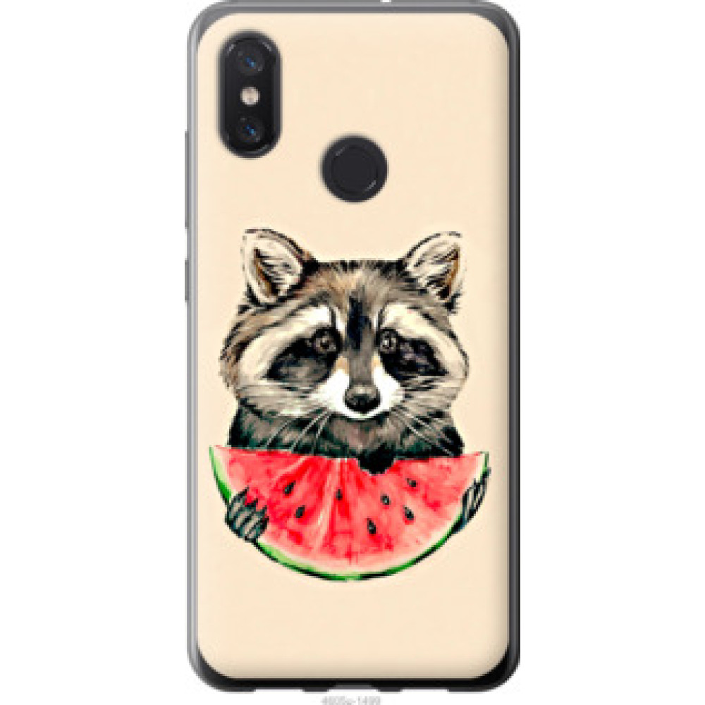 Чехол на Xiaomi Mi8 Енотик с арбузом (4605u-1499)