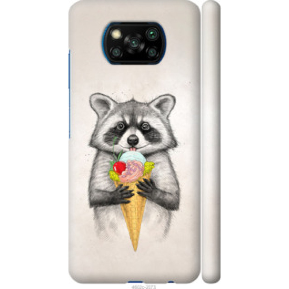 Чохол на Xiaomi Poco X3 Енотик с мороженым (4602c-2073)
