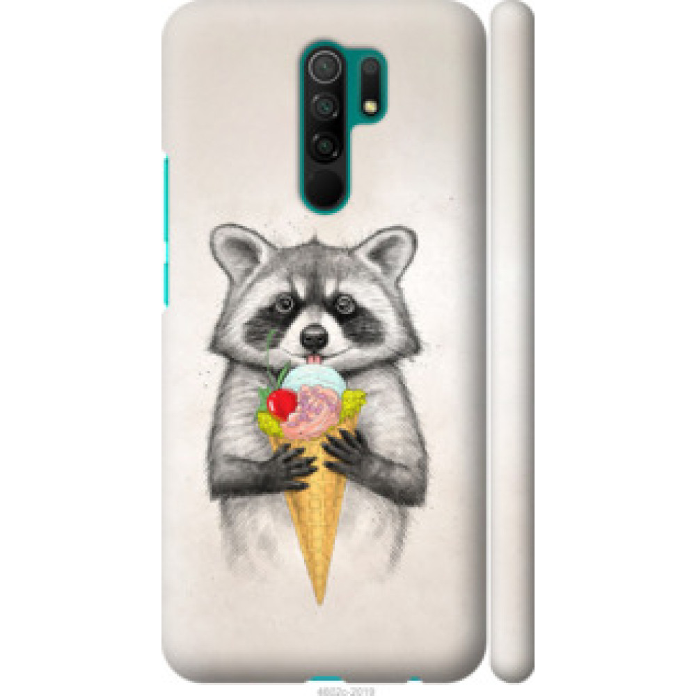 Чохол на Xiaomi Redmi 9 Енотик с мороженым (4602c-2019)