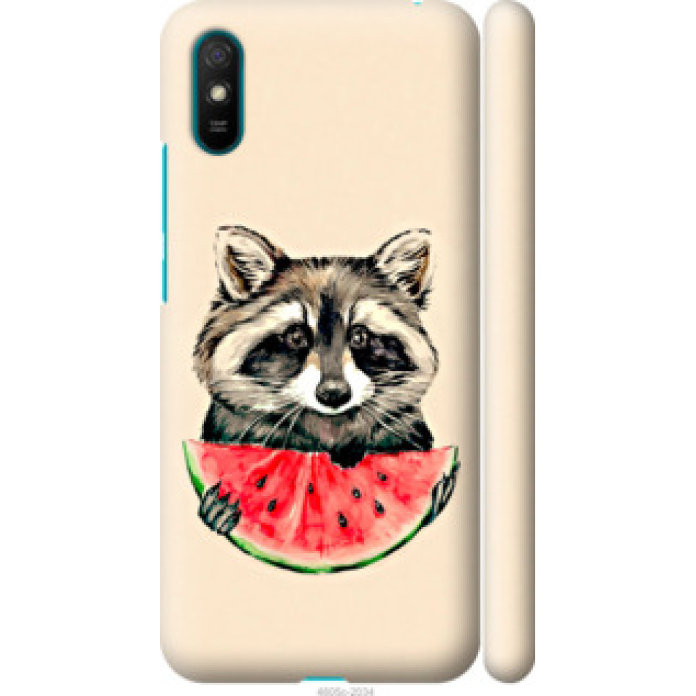 Чехол на Xiaomi Redmi 9A Енотик с арбузом (4605c-2034)